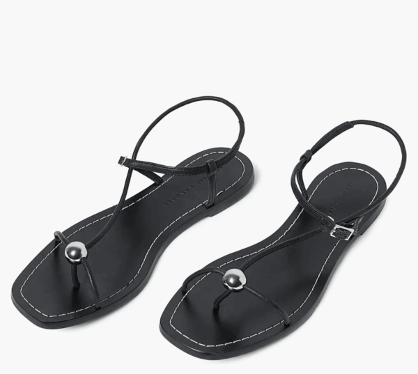 Black Strappy Flat Sandals with silver decoration